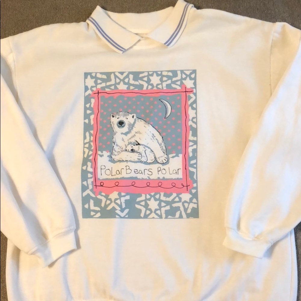 Vintage Ugly Christmas Sweater Polar Bear collar L